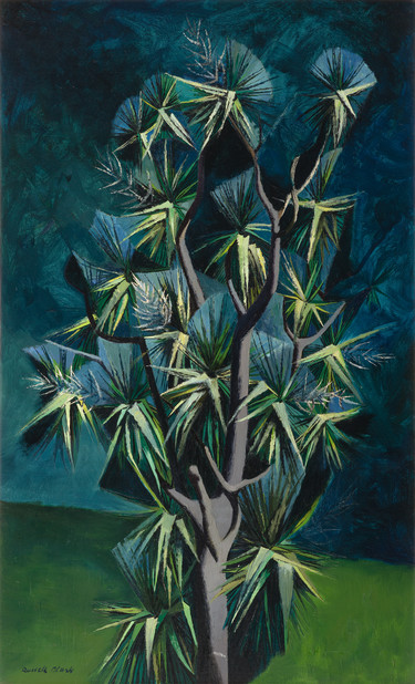 Russell Clark Cabbage Tree in Flower c.1954. Oil on canvas. Collection of Christchurch Art Gallery Te Puna o Waiwhetū, purchased 1964. Reproduced courtesy of Rosalie Archer