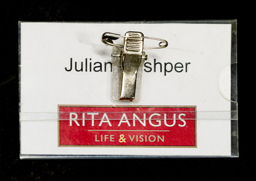 Julian Dashper name tag for Rita Angus Life & Vision Symposium held at Te Papa, 13 September 2008.
