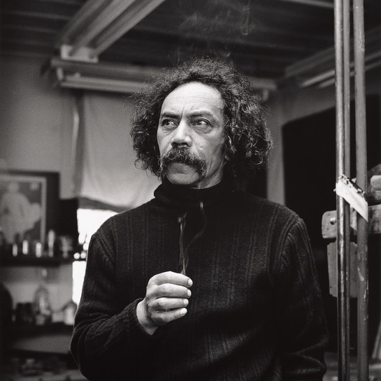 Marti Friedlander Ralph Hotere – The Artist’s Studio, Port Chalmers 1979. Photograph. Collection of Christchurch Art Gallery Te Puna o Waiwhetū, purchased 1998. Courtesy of the Gerrard and Marti Friedlander Charitable Trust
