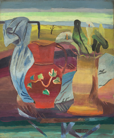 Frances Hodgkins Red Jug 1931. Oil on canvas. Collection of Auckland Art Gallery Toi o Tāmaki, purchased 1982