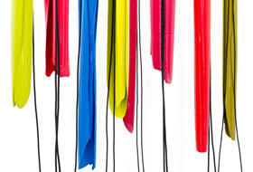 Helen Calder Yellow, blue, red and black (detail) 2013. Enamel paint, rubber cords. Courtesy of the artist