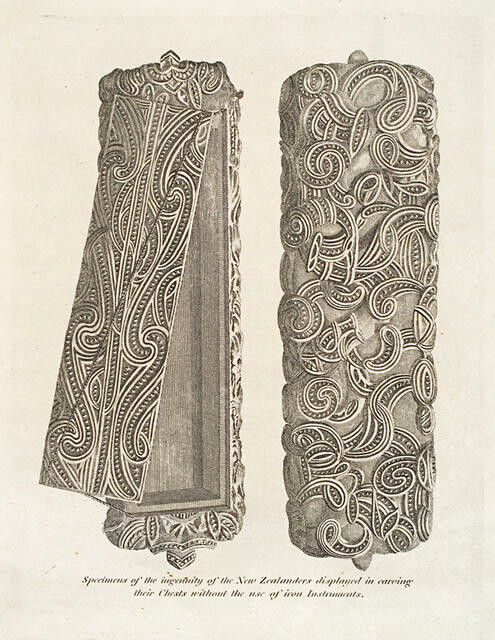 Specimens Of The Ingenuity Of The New Zealanders Displayed In Carving Their Chests Without The Use Of Iron Instruments