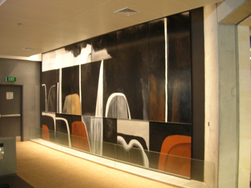 Installation view of Colin McCahon's Waterfall Theme and variations (1966)