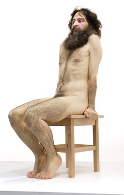 Ron Mueck Wild man 2005. Polyester resin, fibreglass, silicone, aluminium, wood, horse hair, synthetic hair, ed. 1/1. McClelland Gallery + Sculpture Park, Langwarrin, purchased by the Elisabeth Murdoch Sculpture Foundation and The Balnaves Foundation 2008. © Ron Mueck courtesy Anthony d'Offay, London. Photo: Mark Ashkanasy