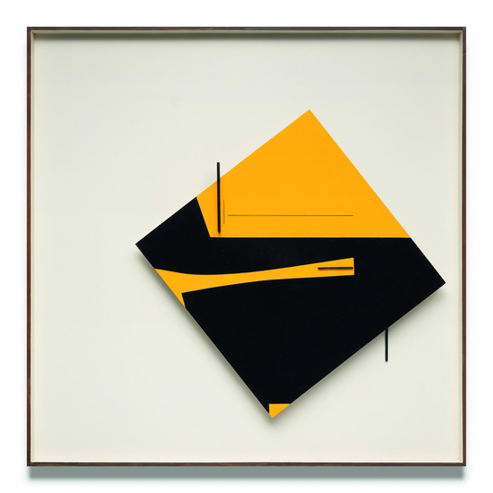Don Peebles Relief Construction: yellow and black 1966. Painted wood on panel. Collection of Auckland Art Gallery Toi o Tāmaki, purchased 1966