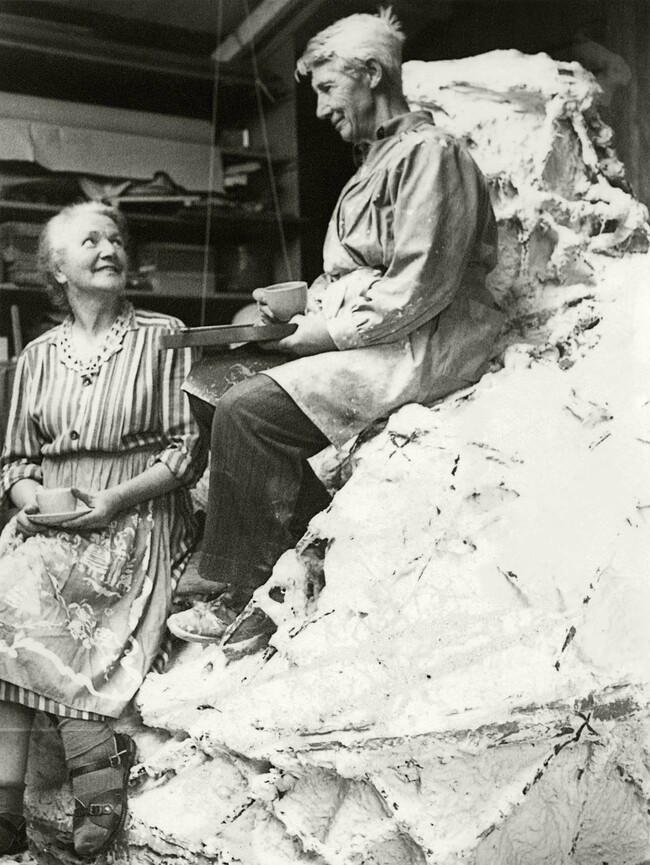 Unknown photographer Elizabeth and Francis Shurrock in the studio 1953. Frederick Staub Papers, Robert and Barbara Stewart Library and Archives, Christchurch Art Gallery Te Puna o Waiwhetū