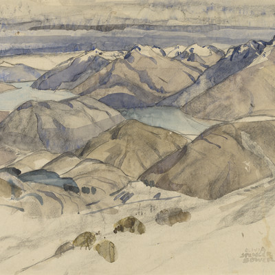 Olivia Spencer Bower Queenstown and the Lake from the Snowfields date unknown. Watercolour and pencil. Collection of Christchurch Art Gallery Te Puna o Waiwhetū, purchased 1976