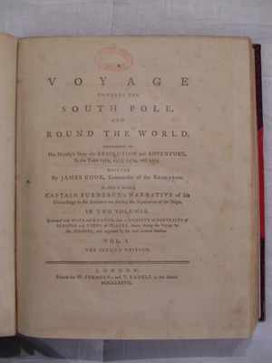 James Cook, A Voyage Towards the South Pole and Round the World, London, 1777, 2 vols. Collection Christchurch City Libraries Ngā Kete Wānanga-o-Ōtautahi