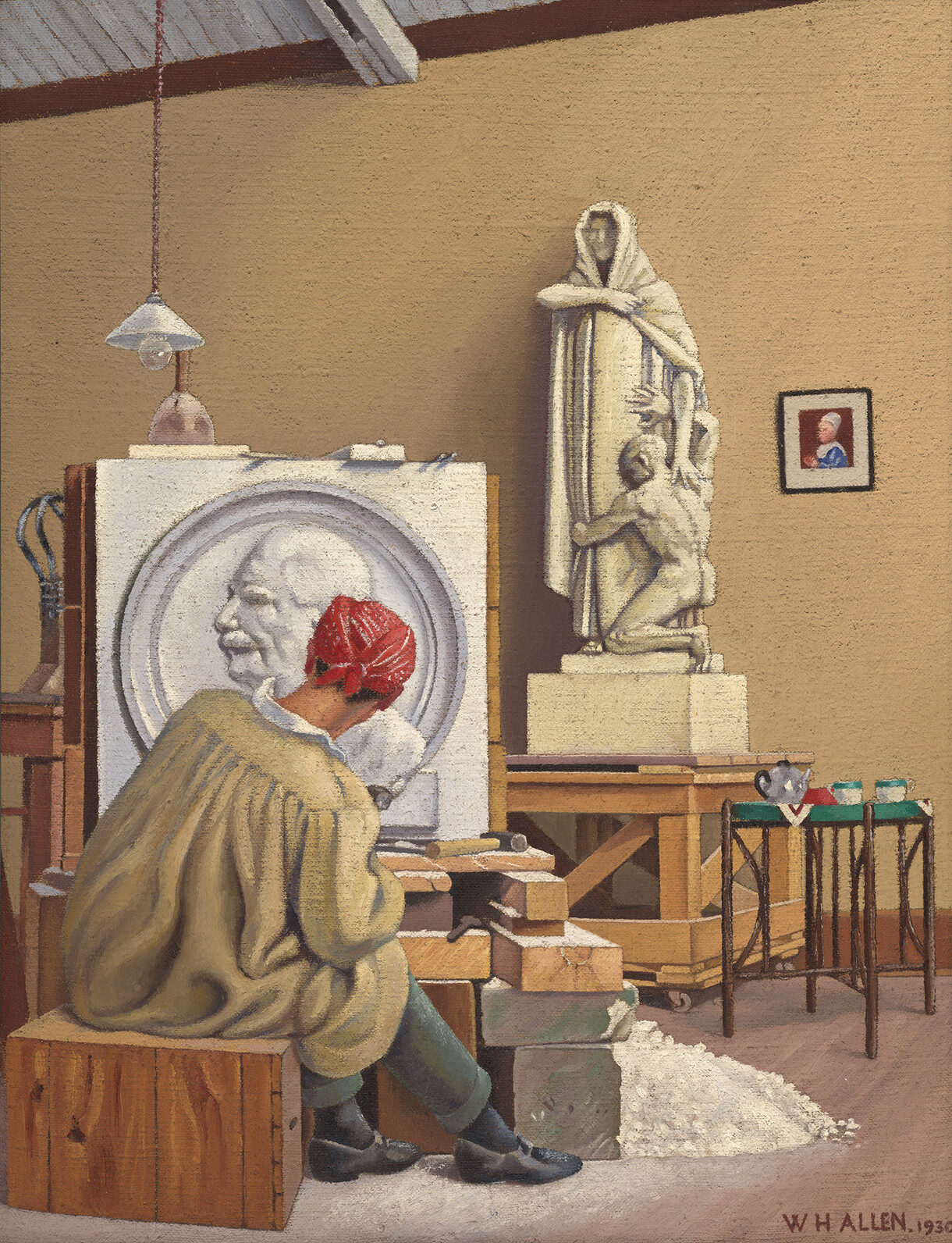 F.A. Shurrock Carving the Massey Memorial, Christchurch, 1930 by William Allen