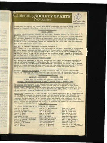 Canterbury society of Arts newsletter, 29 July 1964