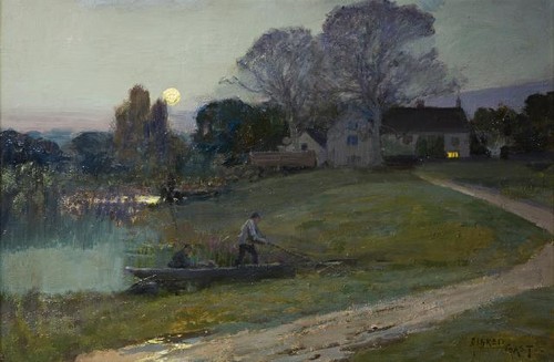 Alfred East A Moonlit Landscape c. 1890s. Oil on canvas. Bequeathed by Hayden R I Fraser, January, 1975