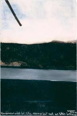Colin McCahon Tomorrow will be the same but not as this is 1958-1959. Solpah and sand on board. Collection of Christchurch Art Gallery Te Puna o Waiwhetū, presented by A Group of Subscribers, December, 1962. Reproduced courtesy of Colin McCahon Research and Publication Trust