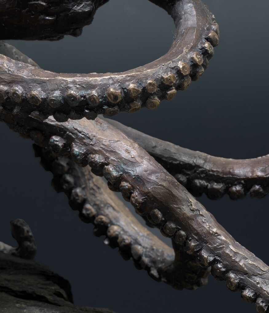 Piri Cowie Te Wheke – Aro Hā Series (detail) 2024. Bronze on karā (basalt). Courtesy of the artist