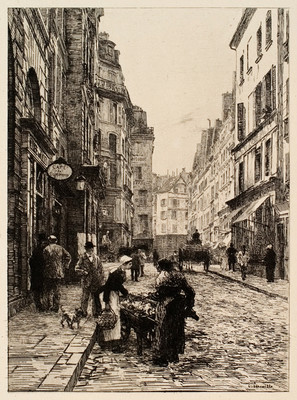 Leon Lhermitte Rue St André etching. Collection of Christchurch Art Gallery Te Puna o Waiwhetū