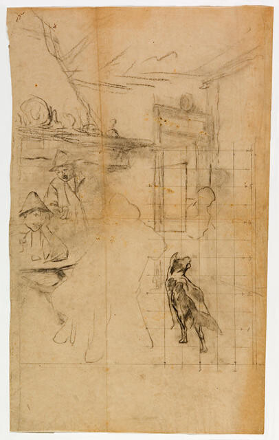 Interior: figures and dog