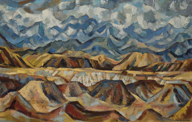 Doris Lusk Summer Storm near Wanaka 1962. Oil on canvas board. Collection of Christchurch Art Gallery Te Puna o Waiwhetū, transferred from the Christchurch Town Hall, 2010