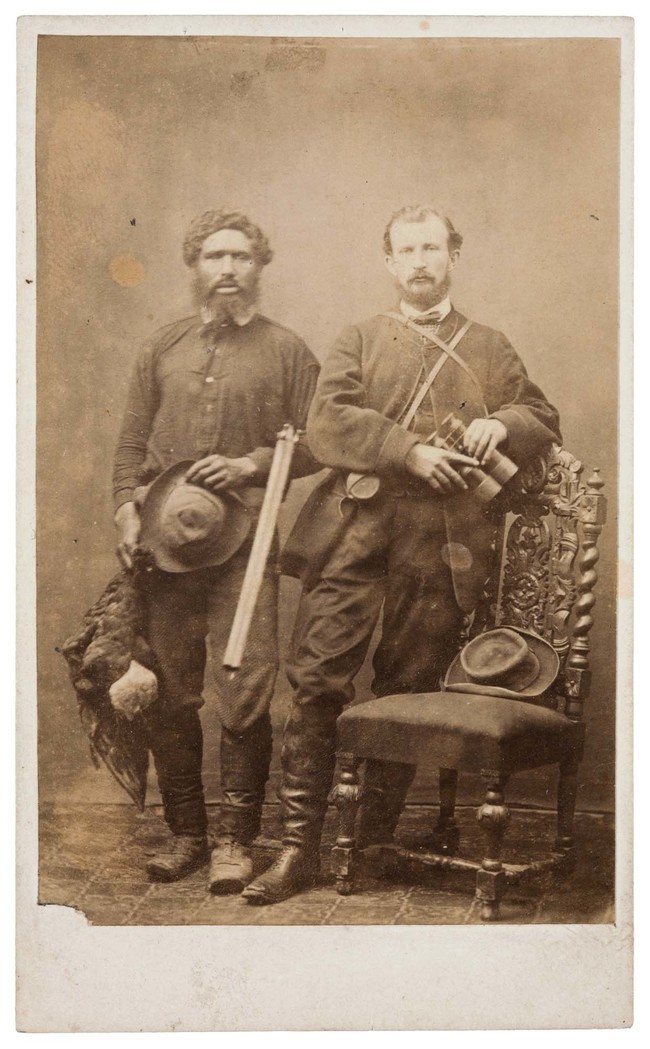 Tait Brothers Kere Tutoko and Gerhard Mueller 1866. Albumen carte-de-visite. Alexander Turnbull Library, Wellington, Isabel Forrest collection (PA2-1764)