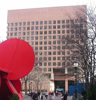 Unidentified 'plop art' in front of a New York Police Department building. Source: Wikipedia.