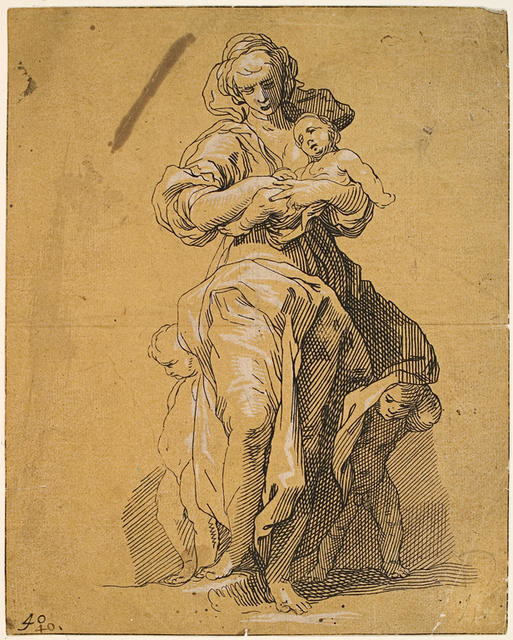 Standing woman with three children (Caritas)