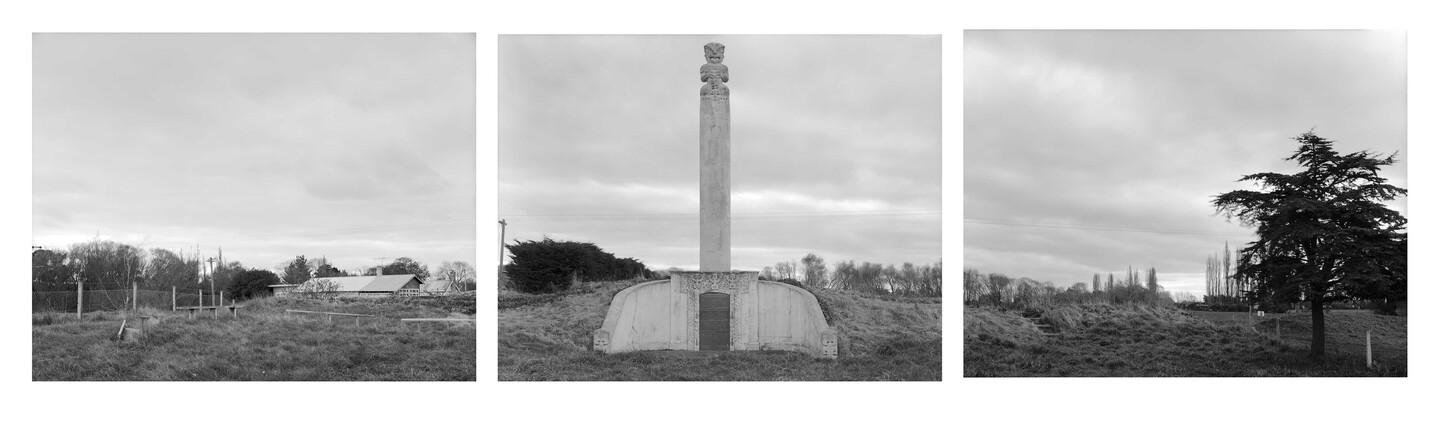 Mark Adams The Kaiapohia Monument 1988. Digital scan from 8×10 inch Kodak Tmax 400 film negative