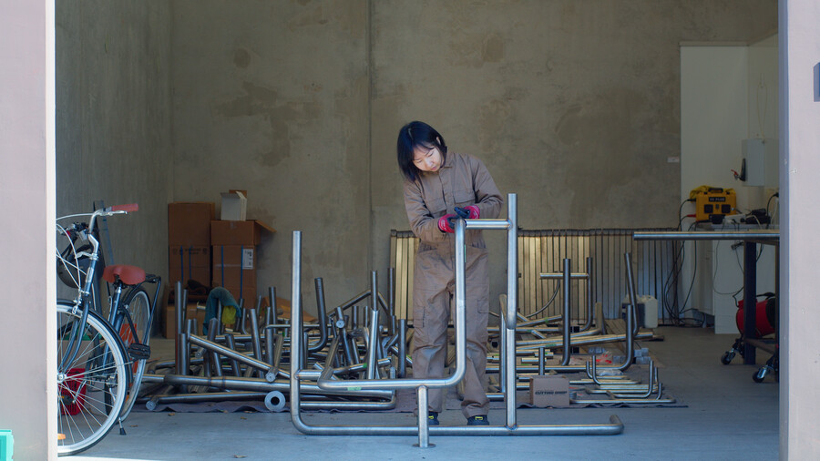 Yona Lee at work in her Tāmaki Makaurau Auckland studio in 2024. Photo: Belmont Productions Ltd.