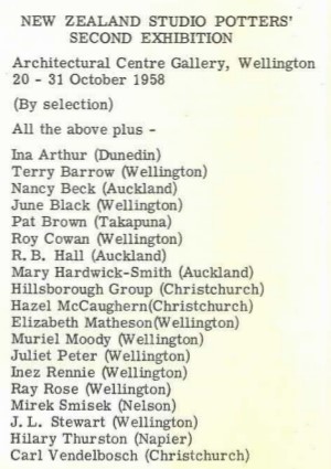 NZ Society of Potters Second exhibition, 1958
