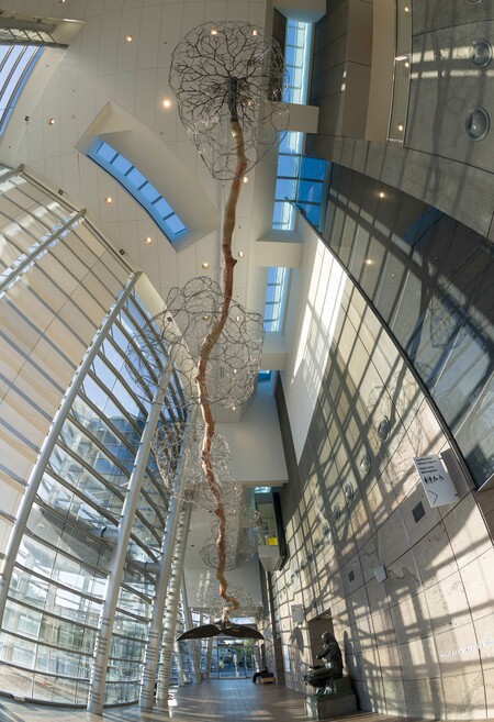 Shona Rapira Davies Ko te Kihikihi Taku Ingoa 2022. Pōhutukawa, steel wire, stainless steel bolts, plywood, graphite, harakeke. Courtesy of the artist