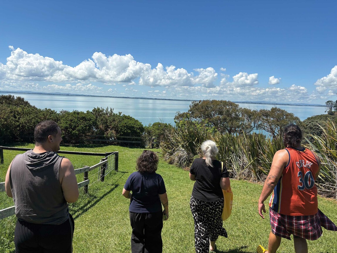 Isaac Te Awa, Pauline Reynolds, Sue Pearson and Doron Riki-Semu in Awhitu. Photo: Cora-Allan