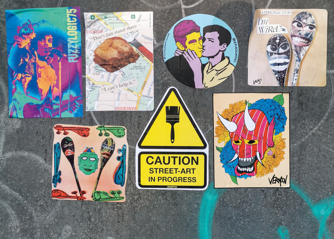 A selection of paste-ups, featuring Fuzzy Logic, Cape of Storms, Vermin, Vez, RMEFTAH, Your Alright You Are, Eraquario, Snail Gang and Usurp the Streets.