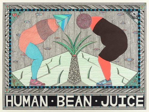 Jess Johnson Human Bean Juice 2012. Pen, copic markers, metallic paint, collage on paper. Purchased 2013 Purchased 2013