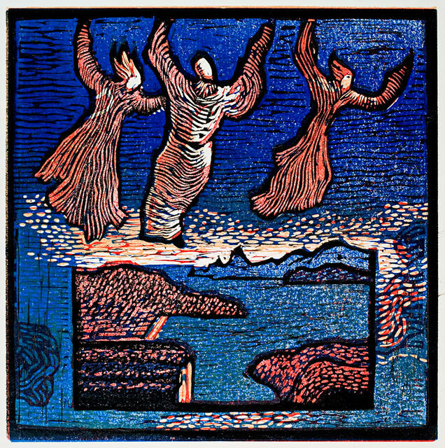 Figures over a landscape