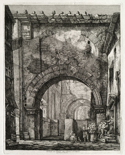 Veduta di fianco dei Portici d’Ottavia, oggi S. Angelo in Pescharia