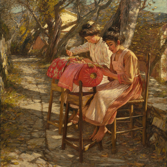 Henry La Thangue Making Ligurian Lace c.1905. Oil on canvas. Collection of Christchurch Art Gallery Te Puna o Waiwhetū, purchased by the Canterbury Society of Arts with the J.T. Peacock bequest 1912, presented to the city 1932
