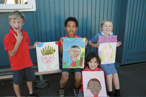 Reflection: Joseph Duncan, Aleruchi Lawson, Raiha Leighs and Bella-Rose Peters, of Paparoa Street School, with their self-portraits created shortly before the earthquake. Photo: Nigel Eames
