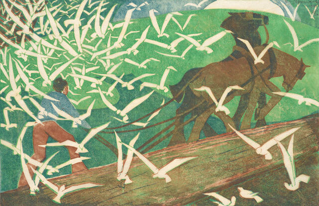 Ethel L Spowers - Birds Following a Plough image item