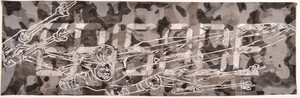 Image: Mark Soltero. Episode D, acrylic on hessian, 1800 x 5740mm, 2014. Reproduced courtesy of the artist.
