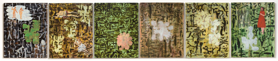 Barbara Tuck Iris Gate 1999. Oil and encaustic on canvas, six panels. Courtesy the artist and Anna Miles Gallery