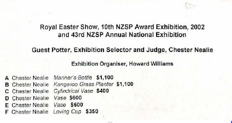 NZ Society of Potters, 43rd exhibition, 2002