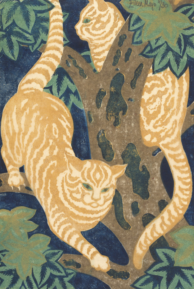 Eileen Mayo Cats in the Trees 1931. Linocut. Collection of Christchurch Art Gallery Te Puna o Waiwhetū, presented by Rex Nan Kivell, 1953