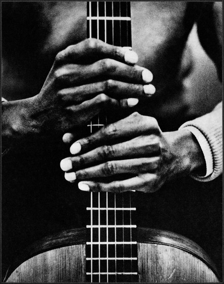 Larence Shustak Thought to have been either John Lee Hooker or Lightnin’ Hopkins, but actual subject unknown. Labelled as Musician’s hands, and also ‘Folk musician’s hands’ by Shustak on various different copies of the photograph. © Estate of L. N. Shustak