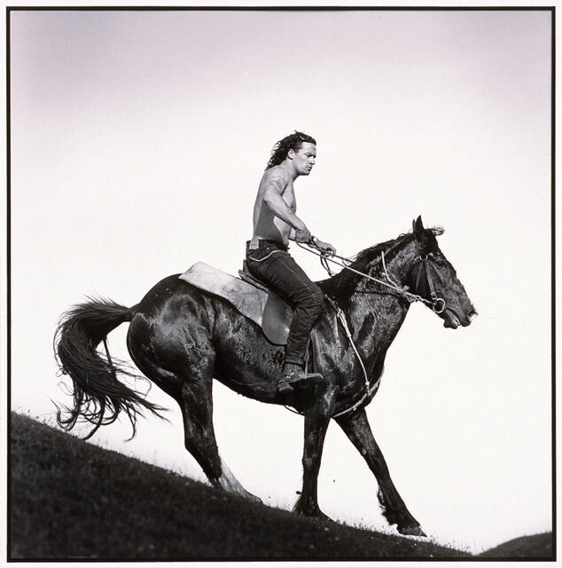 Conrad on horse, Pitt Island