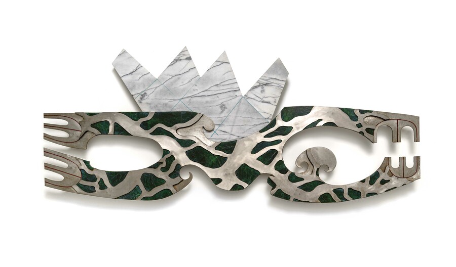 Fred Graham Rangi me Papa (detail [Papatuanuku]) 1987. Steel, stone, marble. Te Kopa Iti Ara Artwork Collection