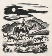 Untitled [Rider with Dogs and Man in Sleeping Bag]