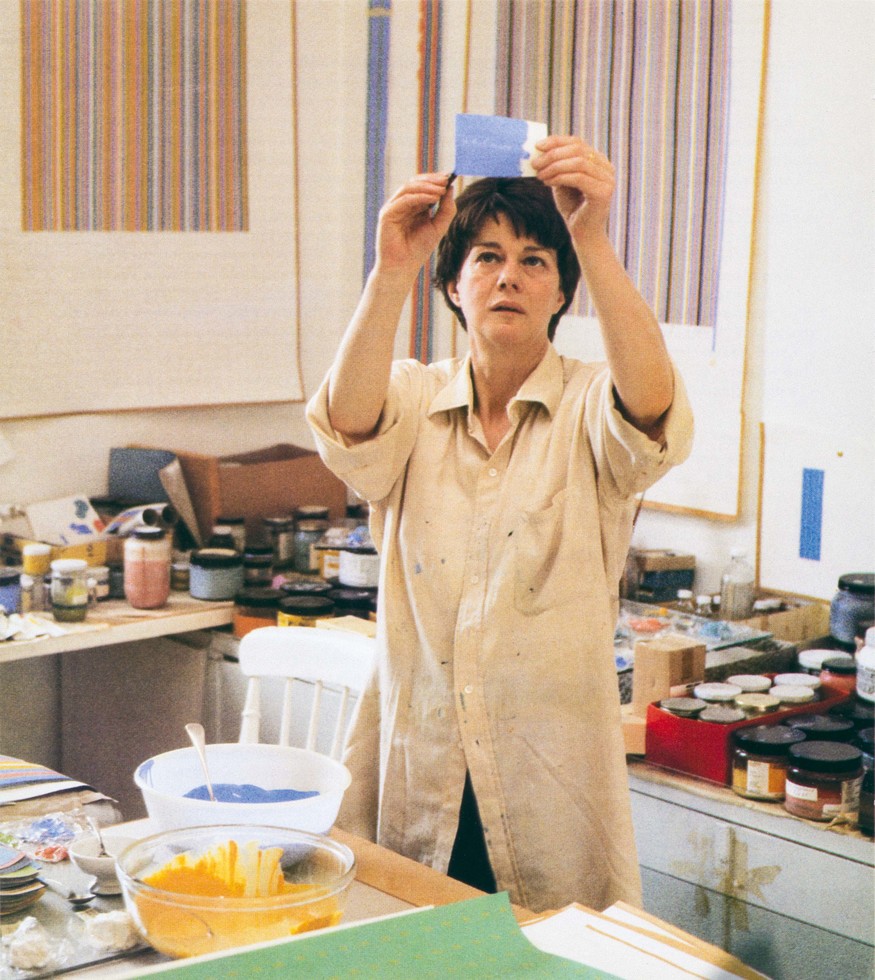 Bridget Riley working in her London studio c.1980. Photo: Bill Warhurst