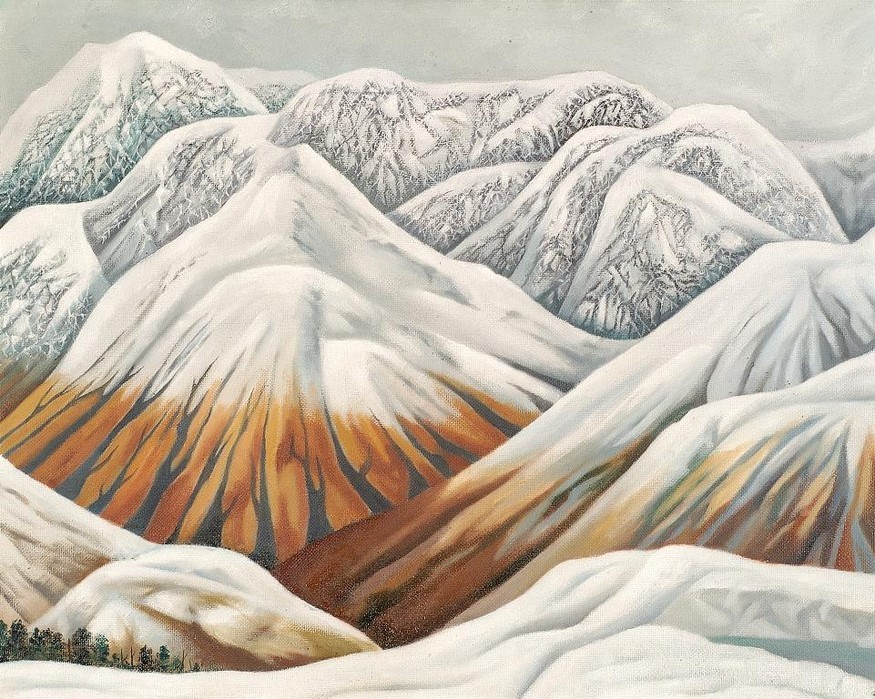 Leo Bensemann Pass in Winter 1971. Oil. Collection of Christchurch Art Gallery Te Puna o Waiwhetū, Harry Courtney Archer estate 2002. Reproduced with permission