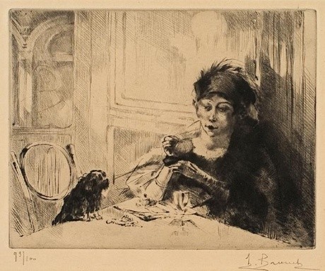 Auguste Brouet, Lucie Brunet La femme au chien. Etching. Collection of Christchurch Art Gallery Te Puna o Waiwhetū, Sir Joseph Kinsey Collection