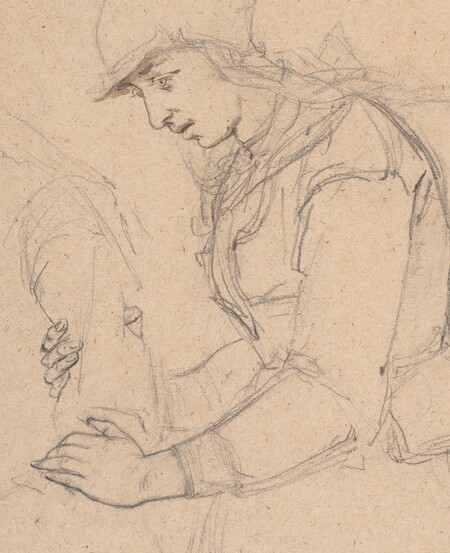 Petrus van der Velden Figure Study for Dutch Funeral (detail) c. 1872. Pencil, ink and wash on paper. Collection of Christchurch Art Gallery Te Puna o Waiwhetū, presented by the family of A. F. Nicoll, 1960
