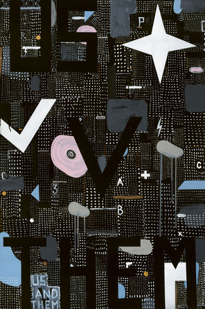 Tony de Lautour Us v Them 2010. Acrylic and colour pencil on canvas. Collection of the artist