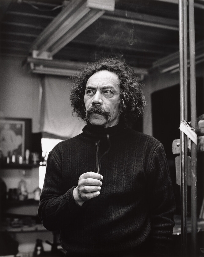 Marti Friedlander Ralph Hotere - The Artist's Studio, Port Chalmers 1979. Photograph. Collection of Christchurch Art Gallery Te Puna o Waiwhetū, purchased 1998.