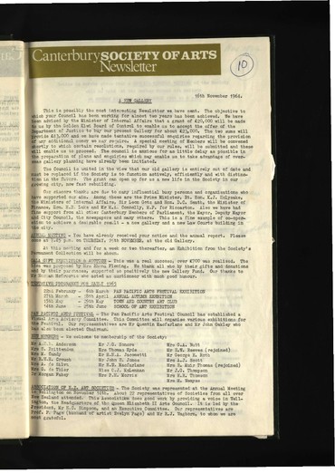 Canterbury Society of Arts newsletter, 16 November 1964